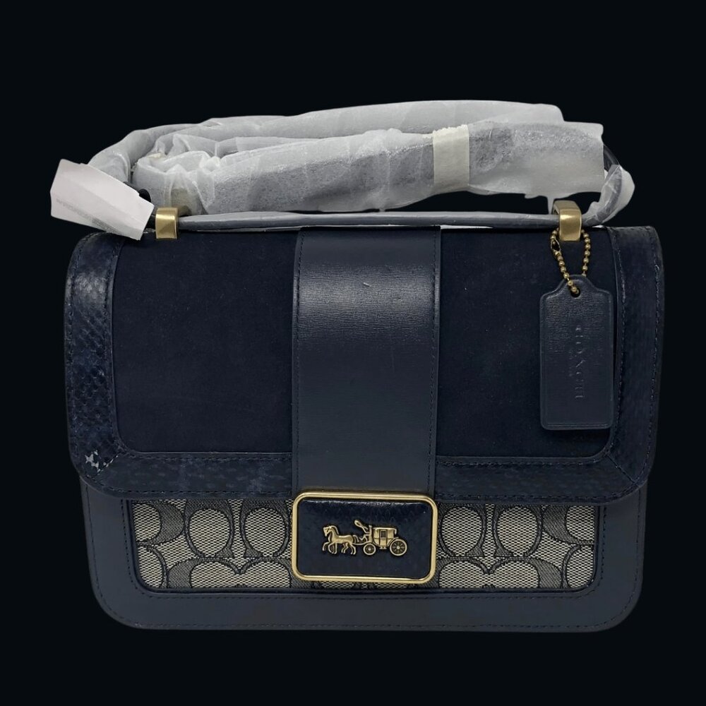 Coach Alie in Signature Jacquard with Leather & Snakeskin Detail C3756, Navy